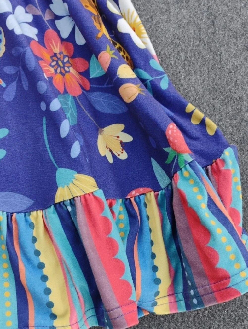 Girls Aqua & Navy Floral Ruffle Hem Casual Dress